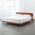 ACACIA-WOODEN PLATFORM BED w/ LEATHERETTE HEADBOARD