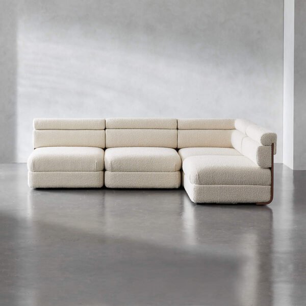 TOKI-4-PIECE L-SHAPED IVORY BOUCLE SECTIONAL SOFA