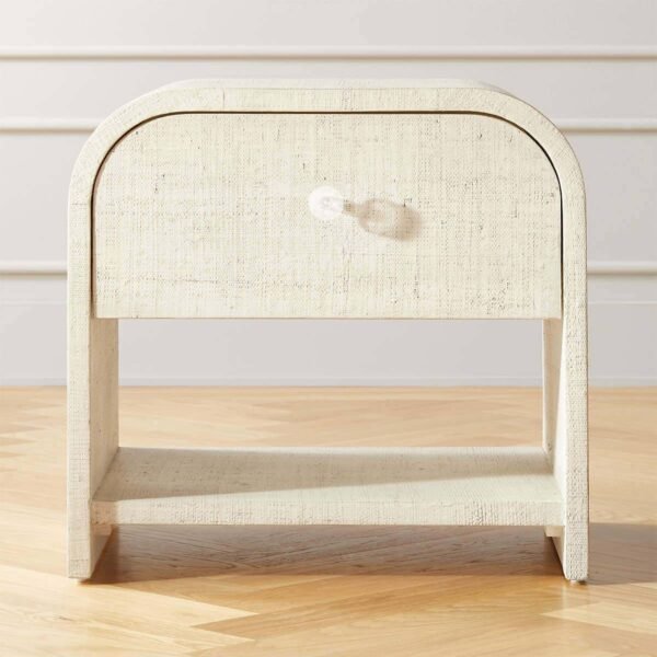 ASH-WHITE LACQUERED LINEN NIGHTSTAND WITH DRAWER