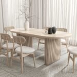 Sandy-Japandi Dining Table with 6 Rattan chairs - Image 2