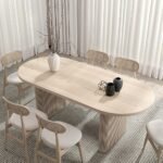 Sandy-Japandi Dining Table with 6 Rattan chairs