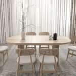 Sandy-Japandi Dining Table with 6 Rattan chairs - Image 7
