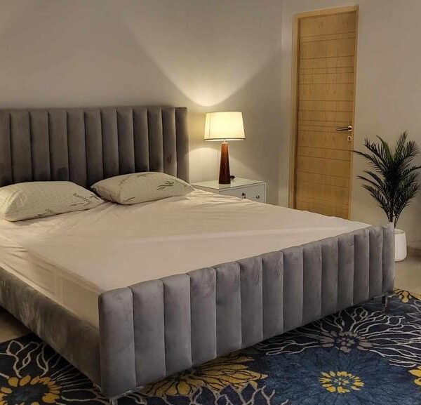 Celeste-Upholstered Chanel Tufted Bed with 2 Side Tables