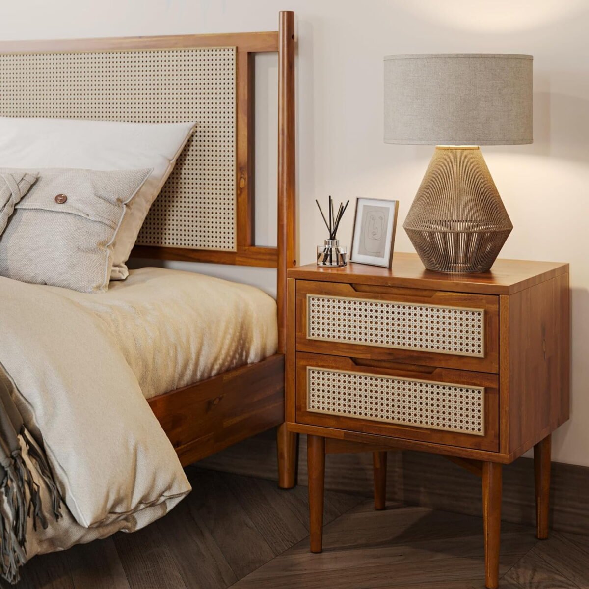 Honey-Rattan Side Table - Image 1