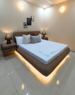 VALE FLOATING BOUCLE BED WITH SIDE TABLES - Image 2